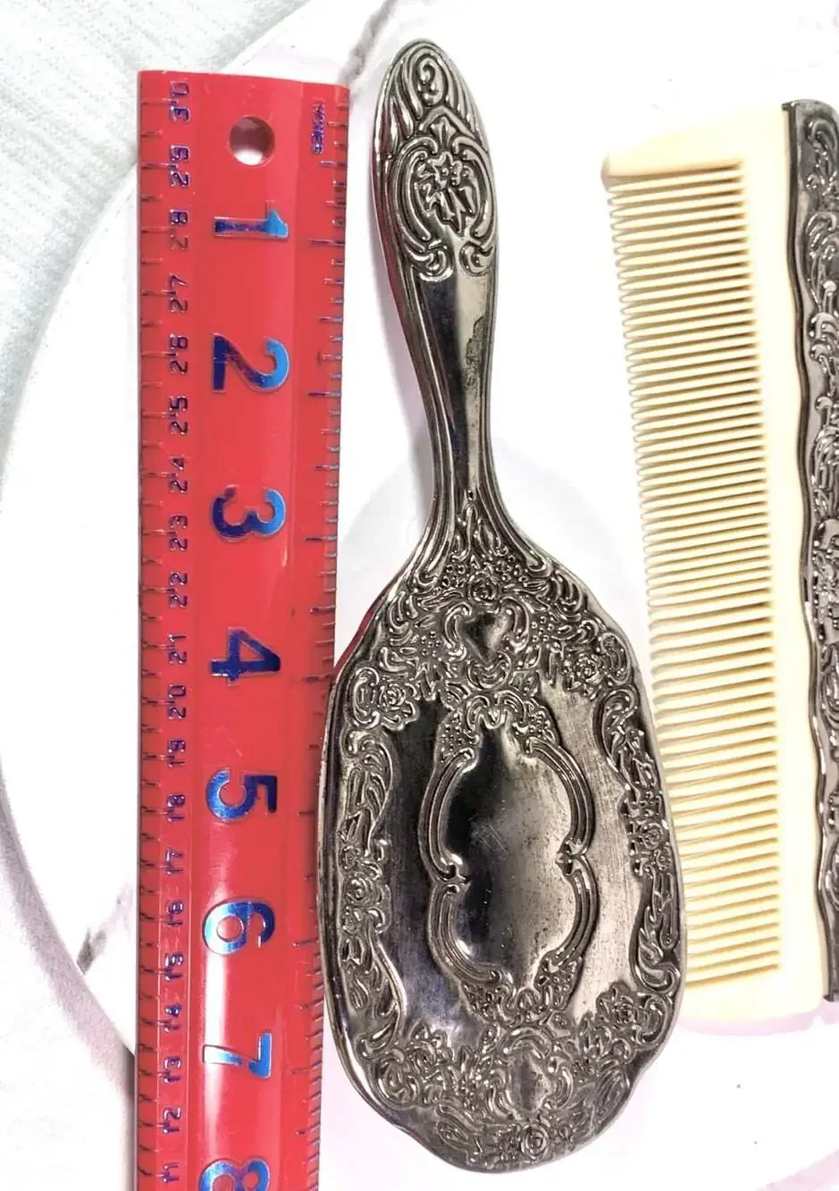 Vintage Vanity Silver Plate Comb and Brush